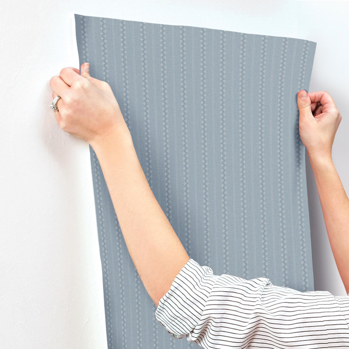 York Curtis Blue Embellished Stripe Wallpaper