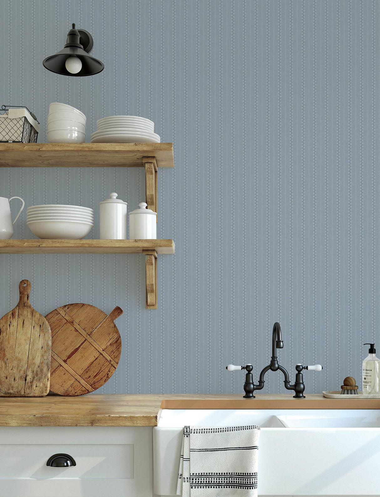 York Curtis Blue Embellished Stripe Wallpaper