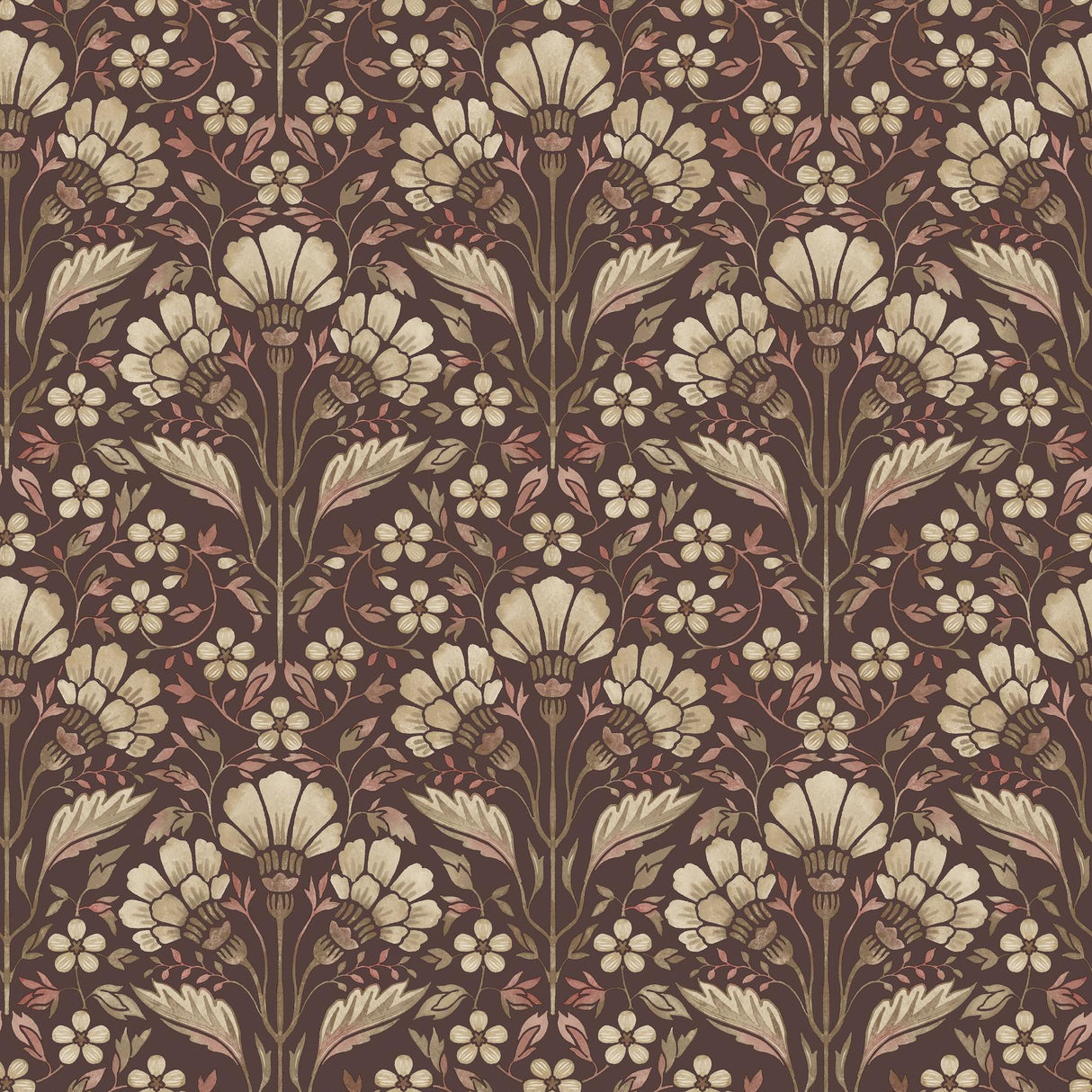 York Edith Burgundy Floral Damask Wallpaper