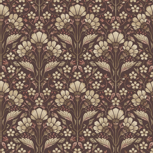 York Edith Burgundy Floral Damask Wallpaper