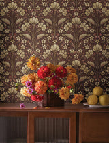York Edith Burgundy Floral Damask Wallpaper