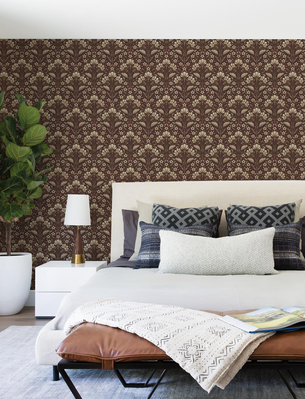 York Edith Burgundy Floral Damask Wallpaper