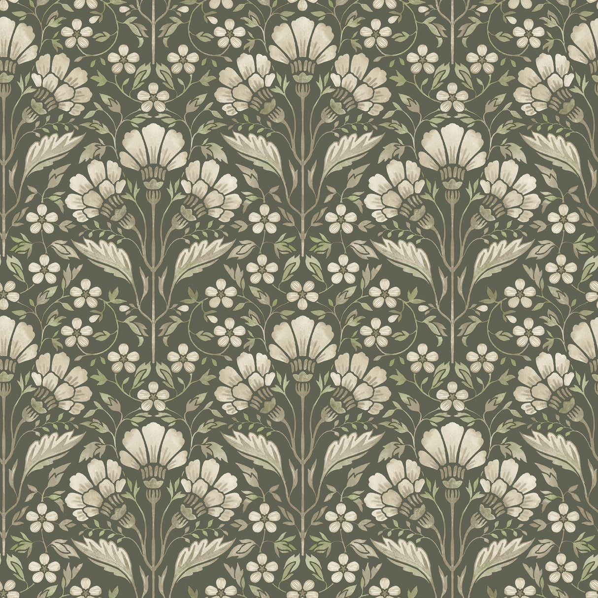 York Edith Green Floral Damask Wallpaper