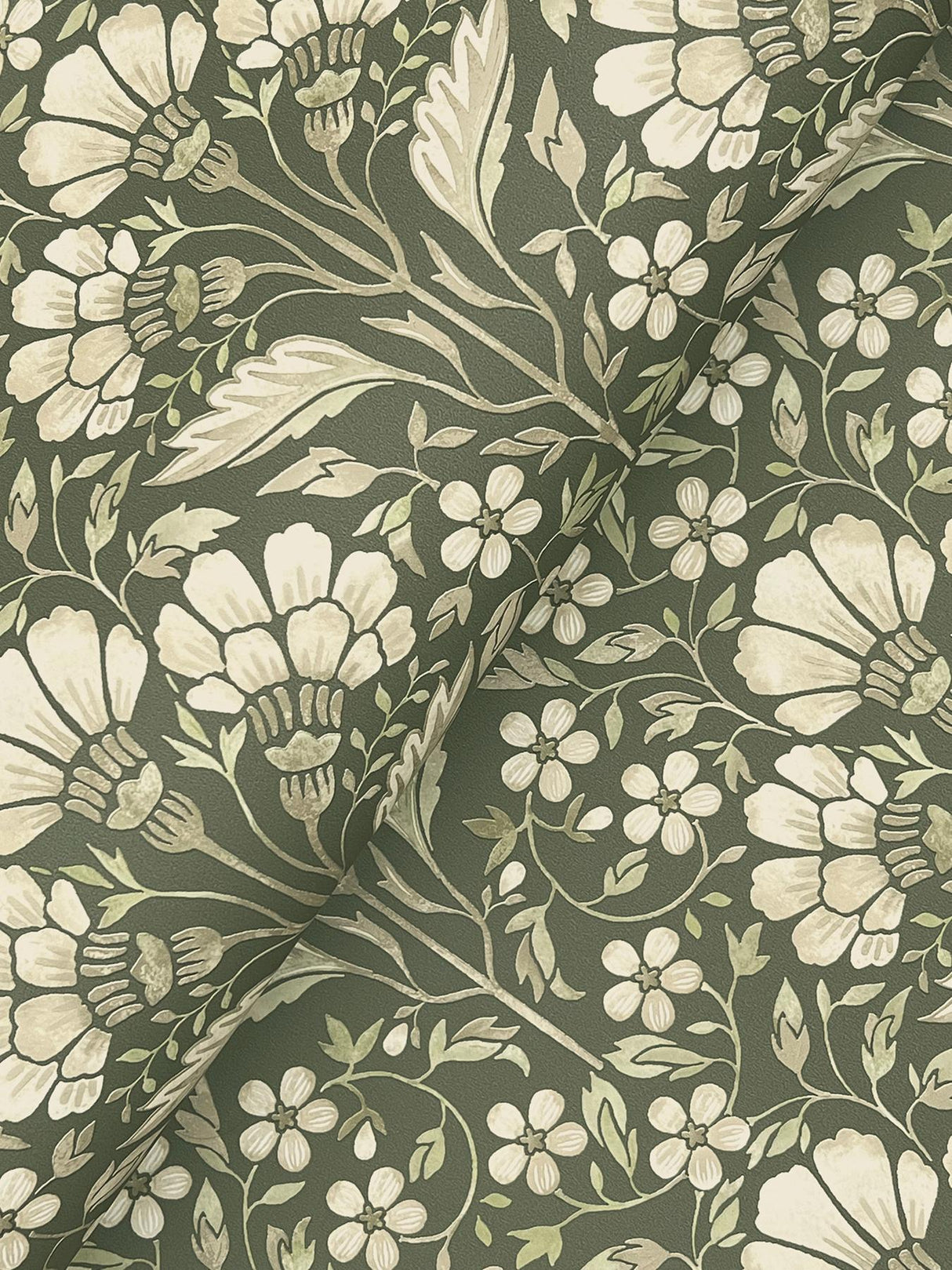 York Edith Green Floral Damask Wallpaper