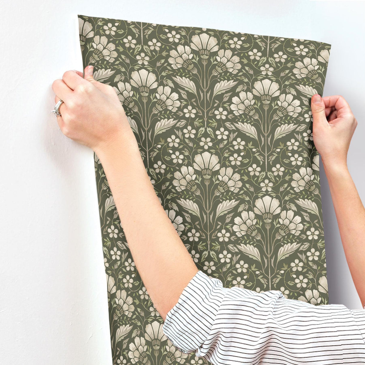 York Edith Green Floral Damask Wallpaper