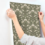 York Edith Green Floral Damask Wallpaper