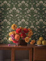 York Edith Green Floral Damask Wallpaper