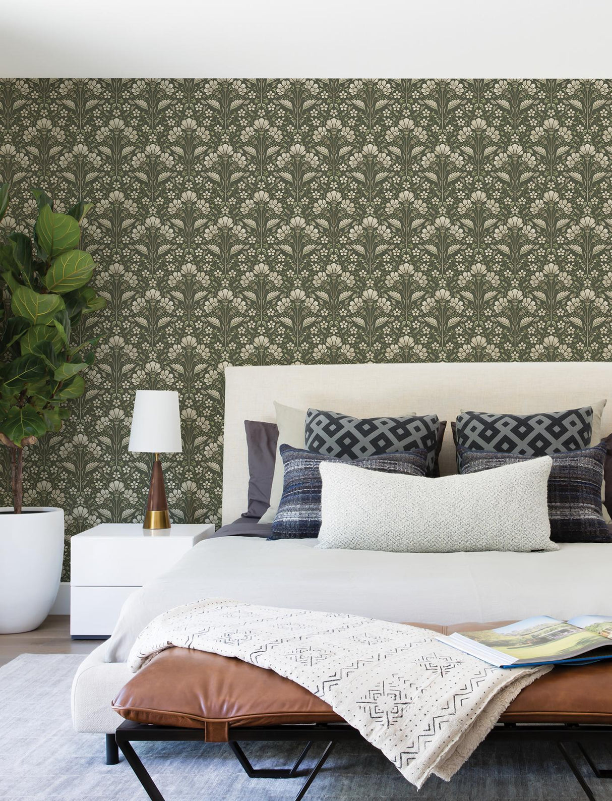 York Edith Green Floral Damask Wallpaper