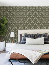 York Edith Green Floral Damask Wallpaper