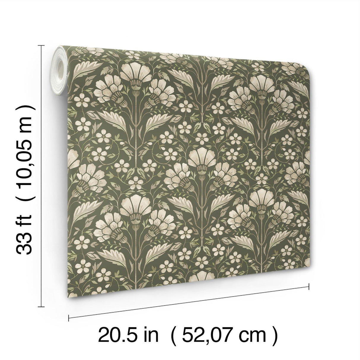 York Edith Green Floral Damask Wallpaper
