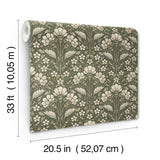 York Edith Green Floral Damask Wallpaper