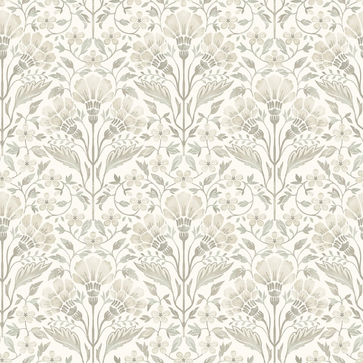 York Edith Neutral Floral Damask Wallpaper