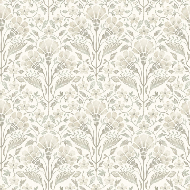 York Edith Neutral Floral Damask Wallpaper