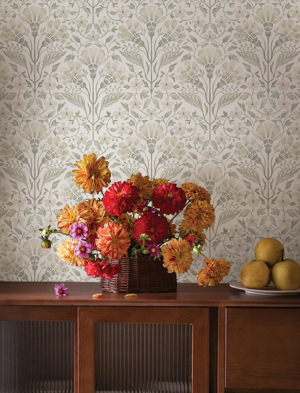 York Edith Neutral Floral Damask Wallpaper