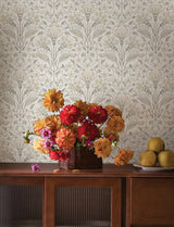 York Edith Neutral Floral Damask Wallpaper