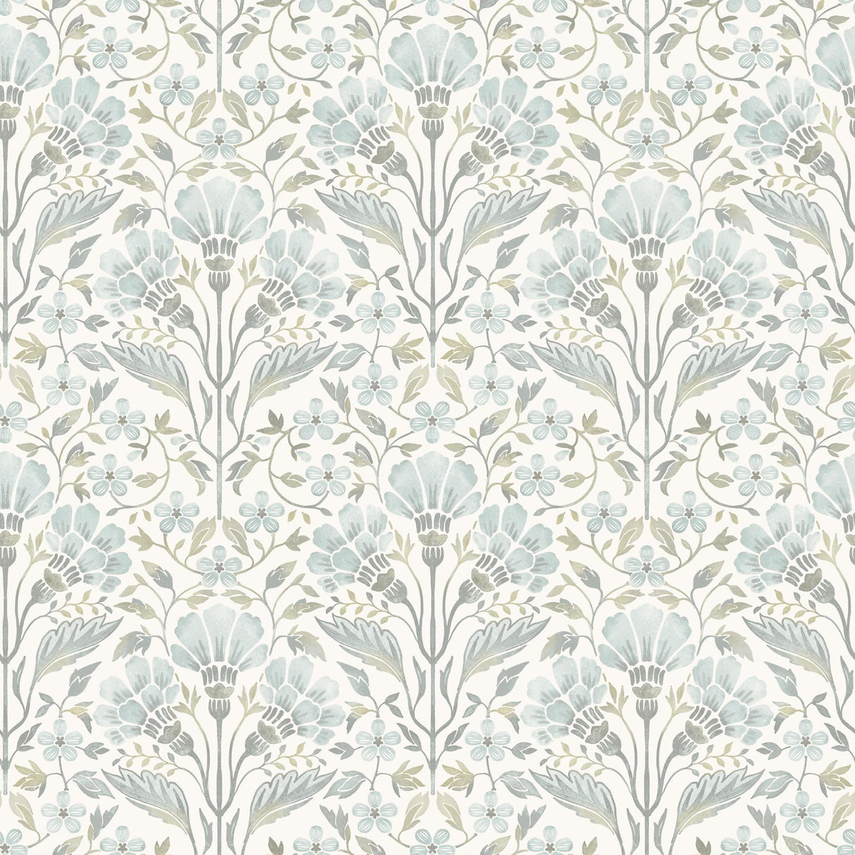 York Edith Light Blue Floral Damask Wallpaper
