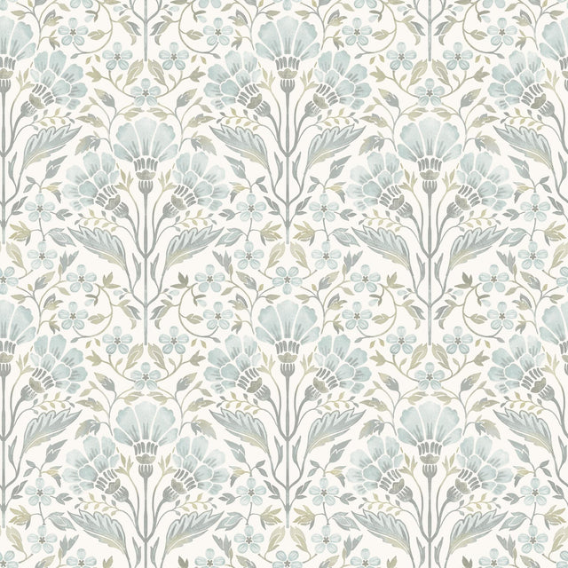 York Edith Light Blue Floral Damask Wallpaper