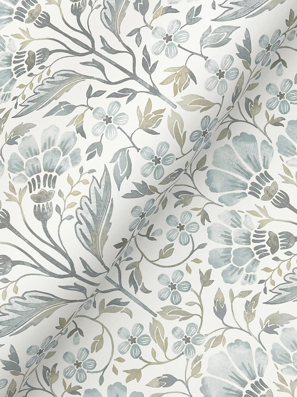 York Edith Light Blue Floral Damask Wallpaper