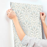York Edith Light Blue Floral Damask Wallpaper