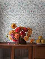 York Edith Light Blue Floral Damask Wallpaper