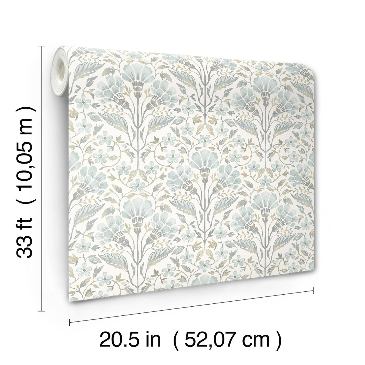 York Edith Light Blue Floral Damask Wallpaper