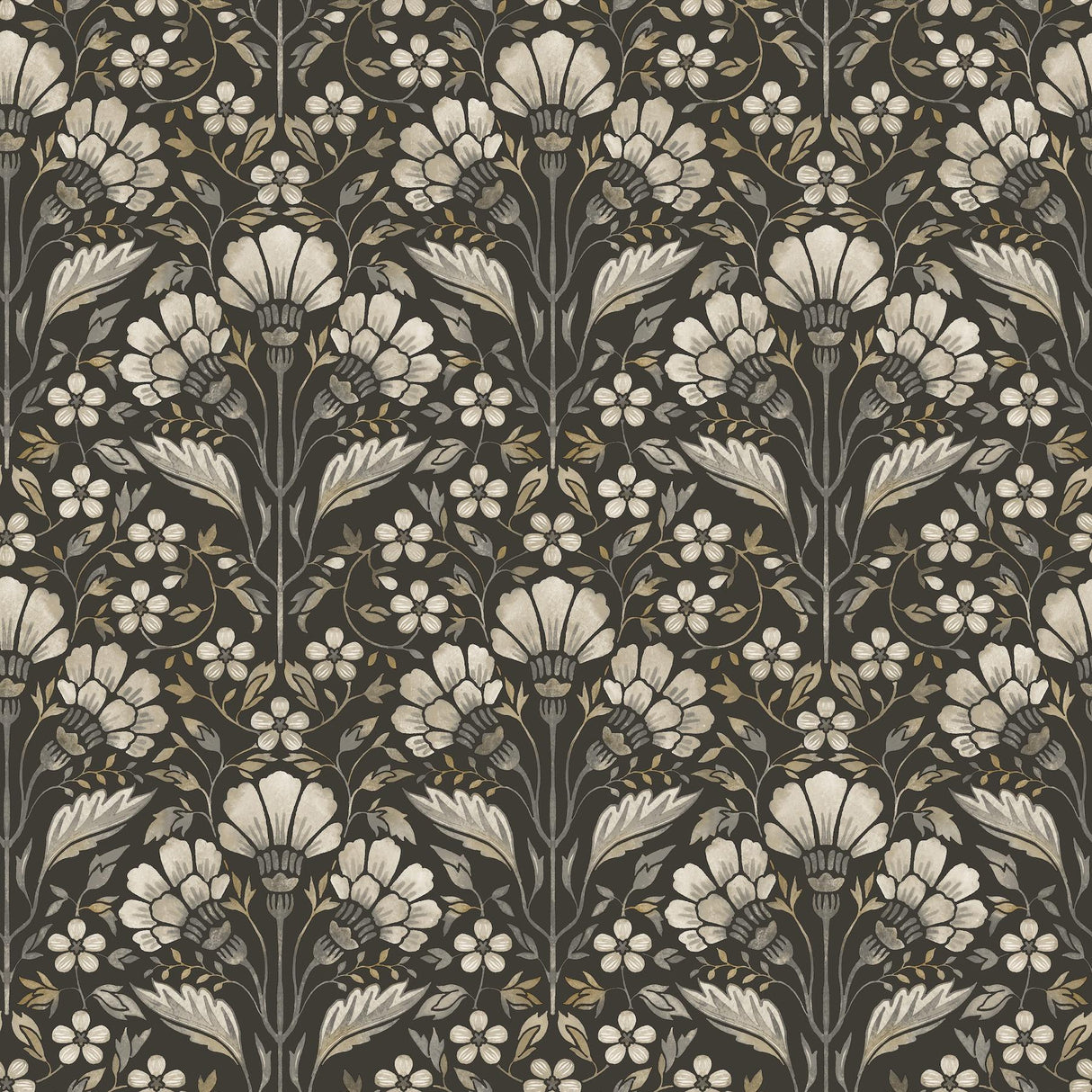 York Edith Black Floral Damask Wallpaper