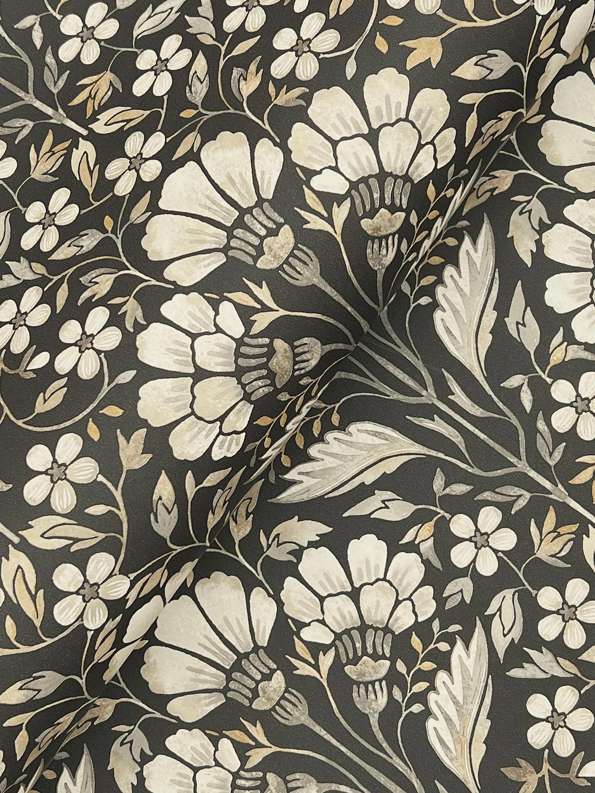 York Edith Black Floral Damask Wallpaper
