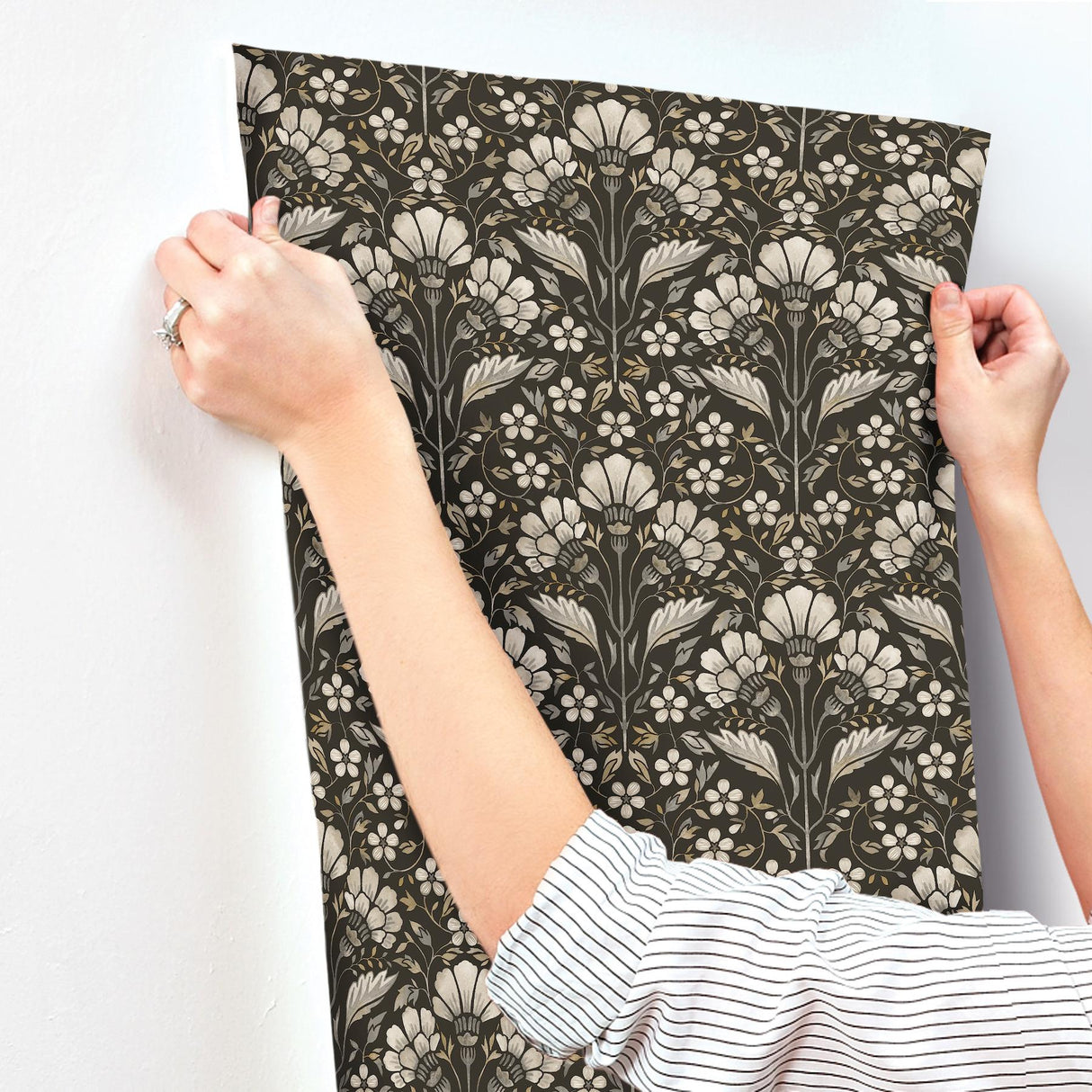 York Edith Black Floral Damask Wallpaper