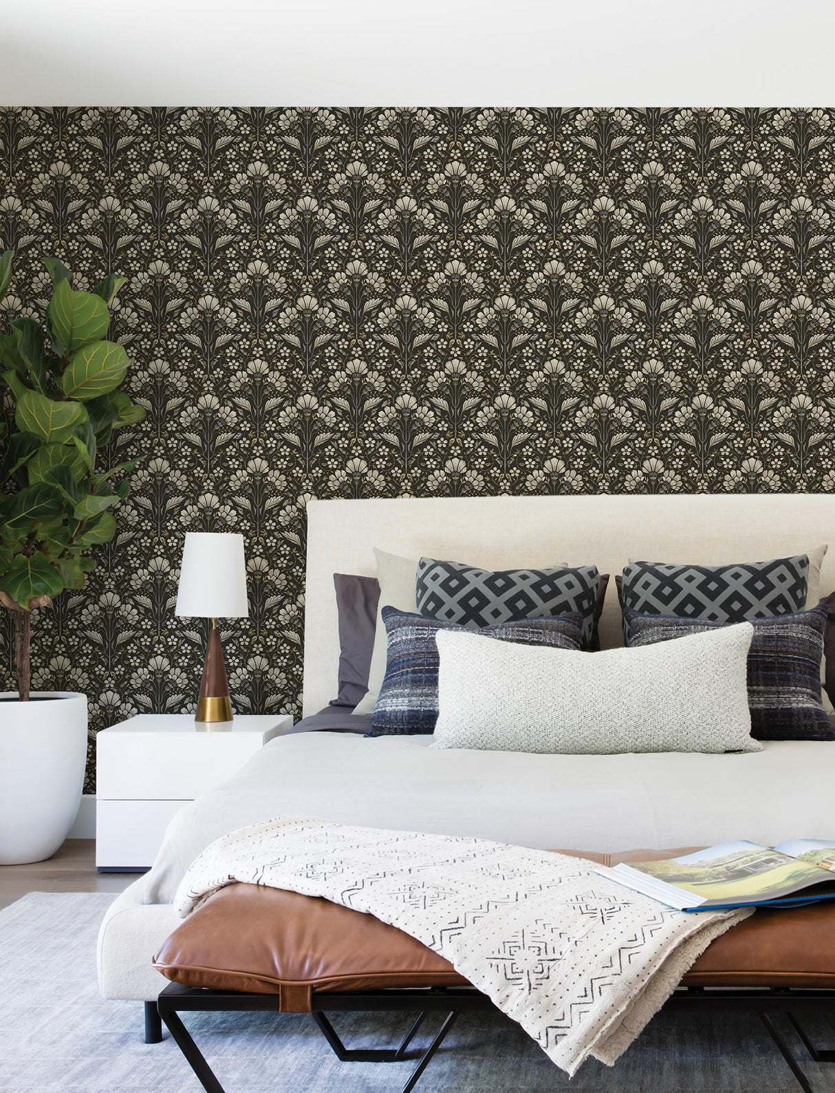 York Edith Black Floral Damask Wallpaper
