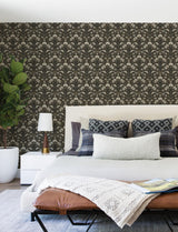 York Edith Black Floral Damask Wallpaper