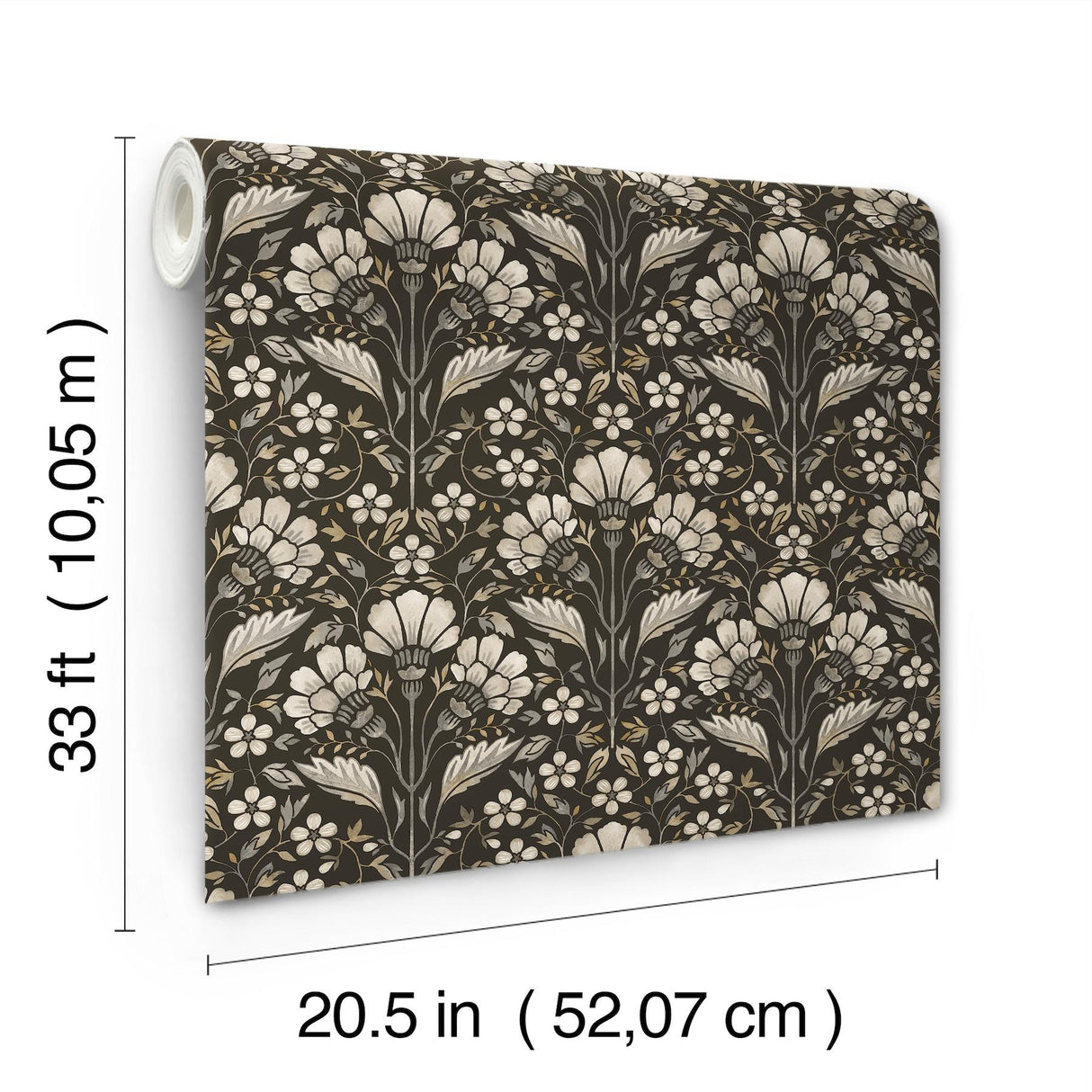 York Edith Black Floral Damask Wallpaper