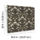 York Edith Black Floral Damask Wallpaper