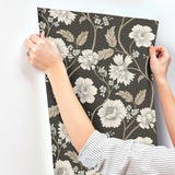 York Hazel Black Floral Trail Wallpaper