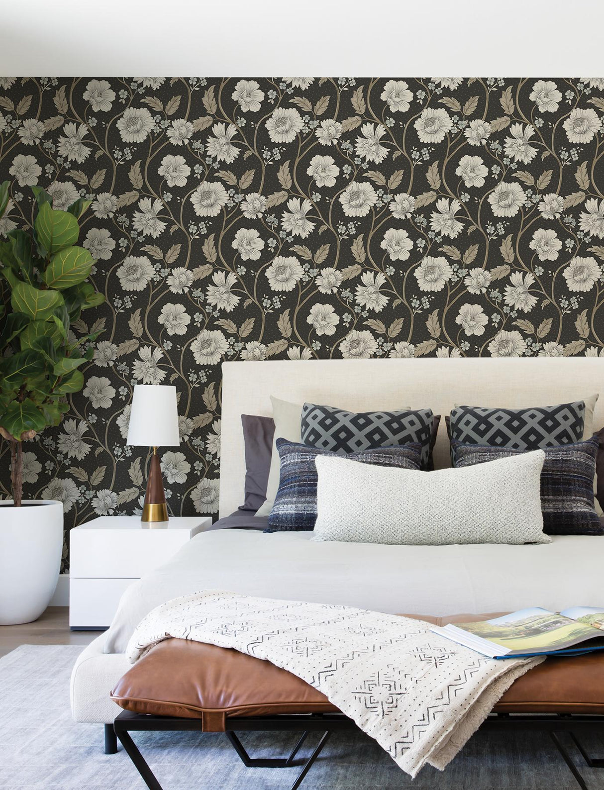 York Hazel Black Floral Trail Wallpaper