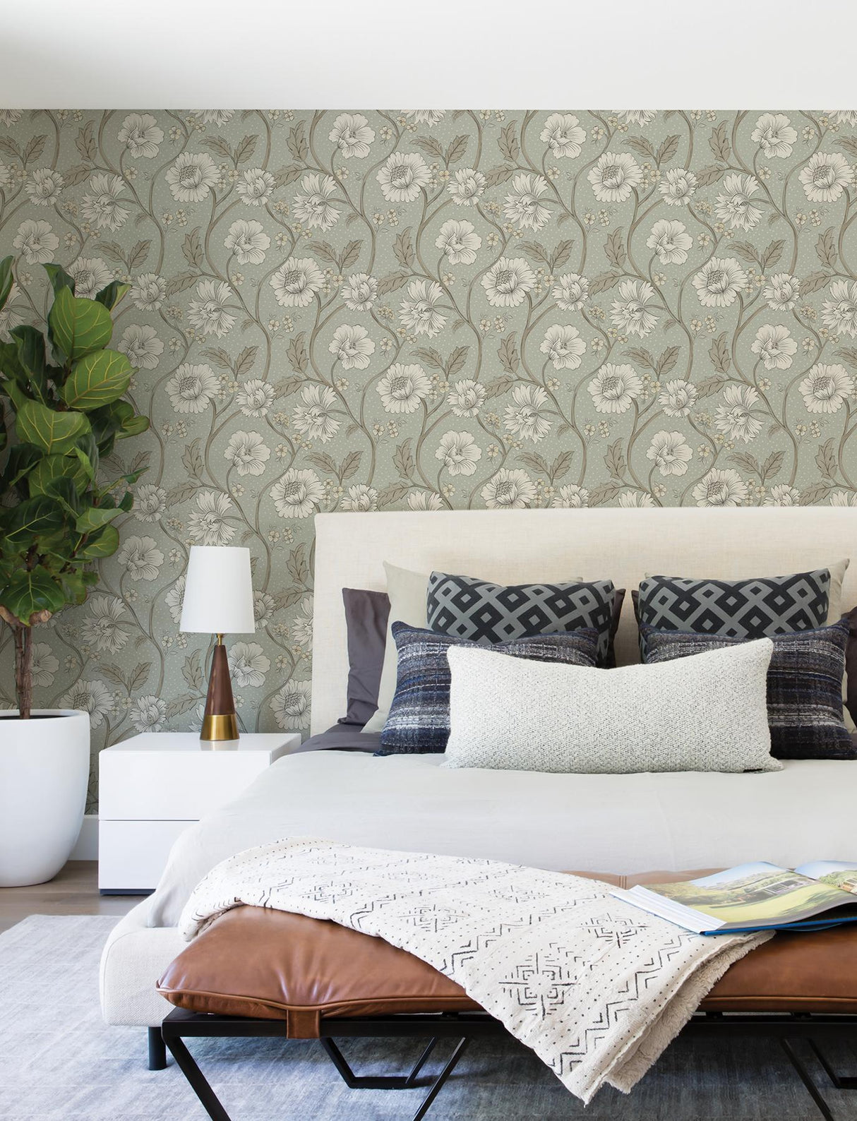 York Hazel Aqua Floral Trail Wallpaper