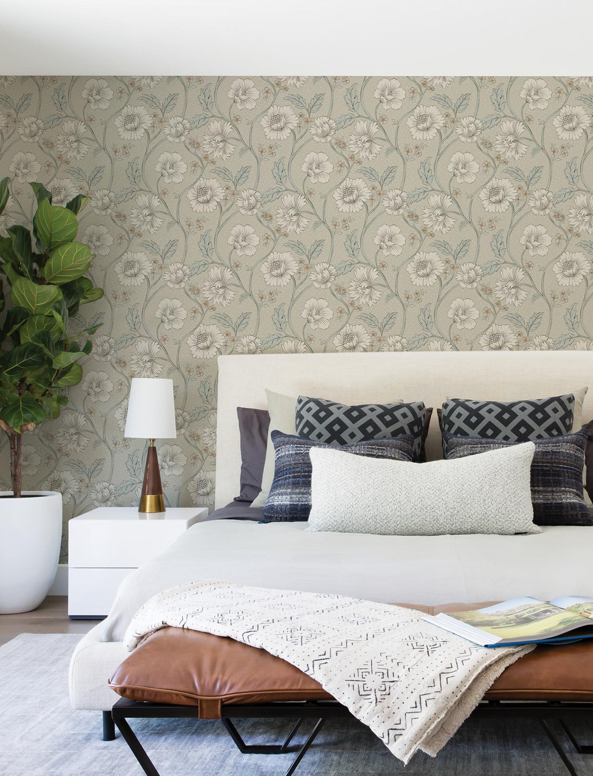 York Hazel Taupe Floral Trail Wallpaper
