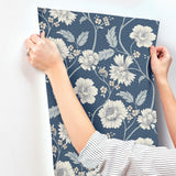 York Hazel Navy Floral Trail Wallpaper