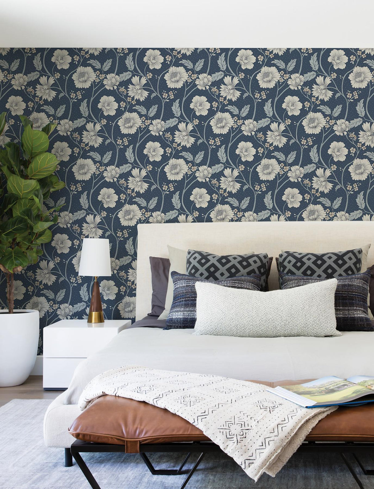 York Hazel Navy Floral Trail Wallpaper