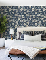 York Hazel Navy Floral Trail Wallpaper