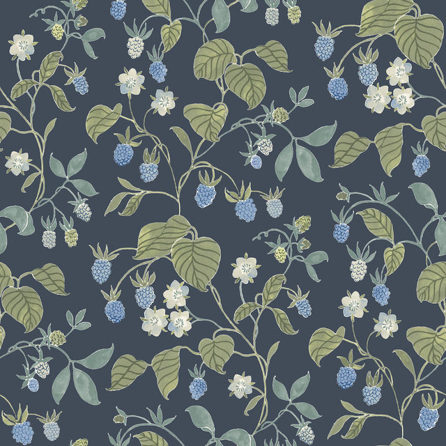 York Mercy Navy Berry Vines Wallpaper