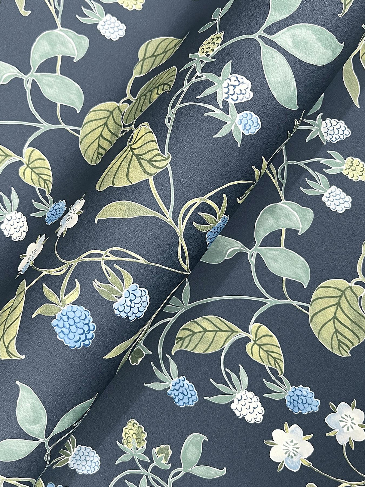 York Mercy Navy Berry Vines Wallpaper