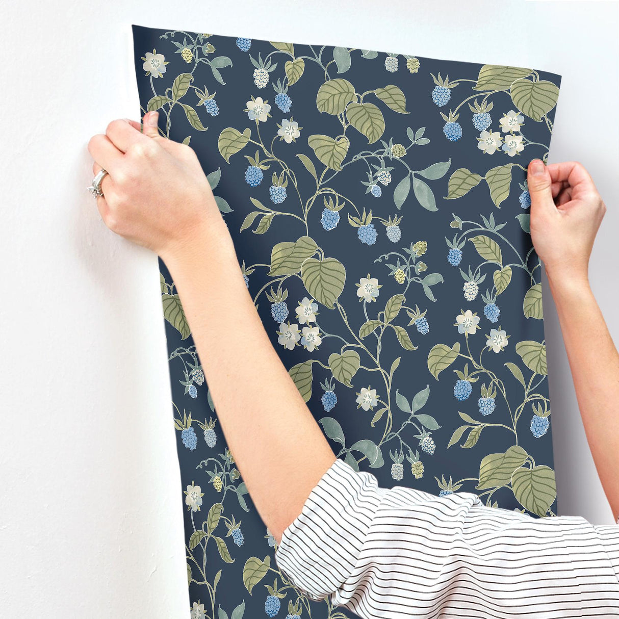 York Mercy Navy Berry Vines Wallpaper