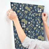 York Mercy Navy Berry Vines Wallpaper
