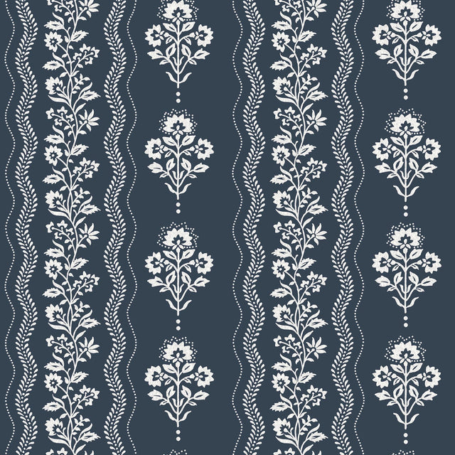 York Lenea Navy Floral Stripe Wallpaper