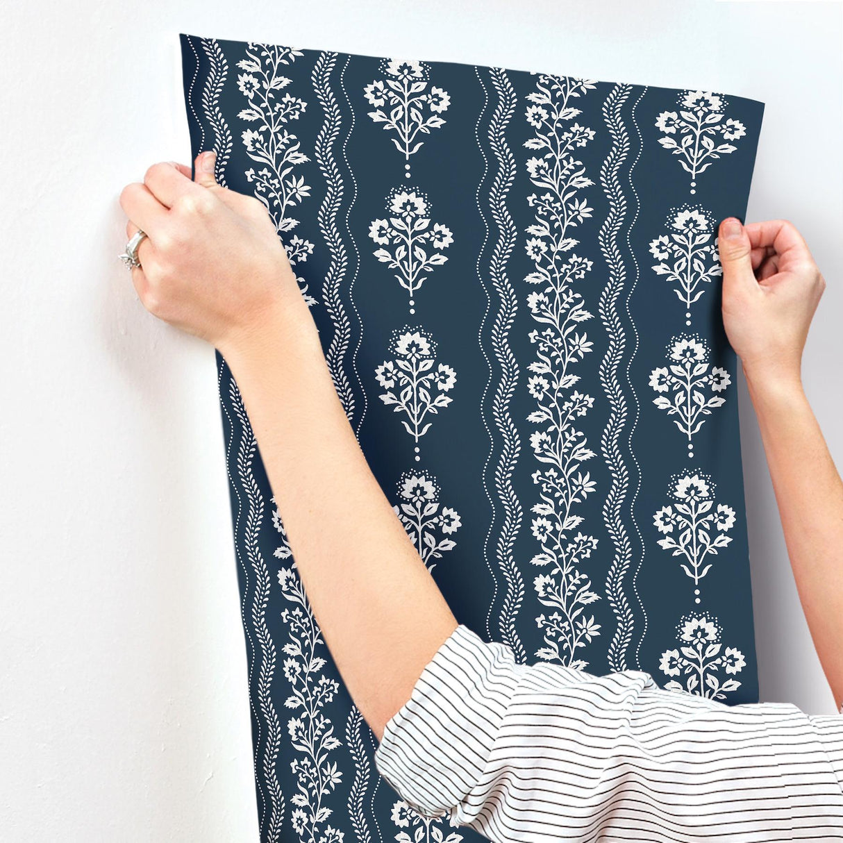 York Lenea Navy Floral Stripe Wallpaper
