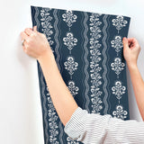 York Lenea Navy Floral Stripe Wallpaper