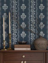 York Lenea Navy Floral Stripe Wallpaper