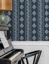 York Lenea Navy Floral Stripe Wallpaper