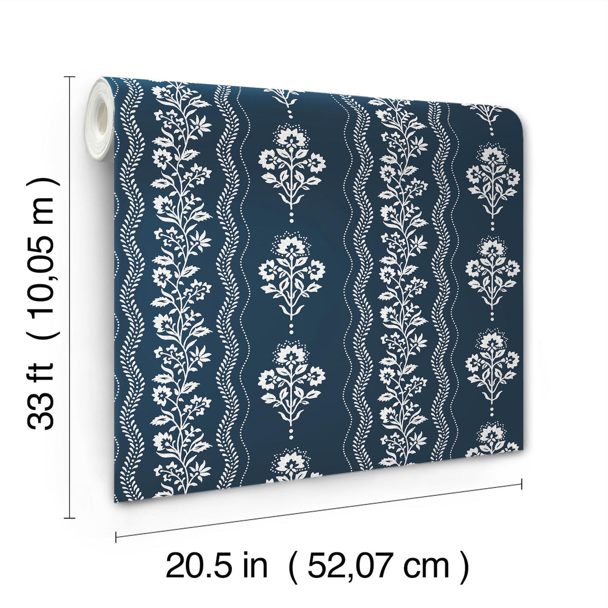 York Lenea Navy Floral Stripe Wallpaper