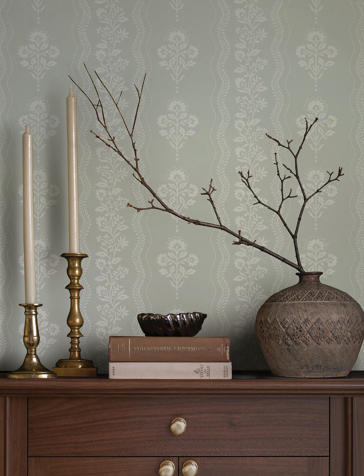 York Lenea Aqua Floral Stripe Wallpaper